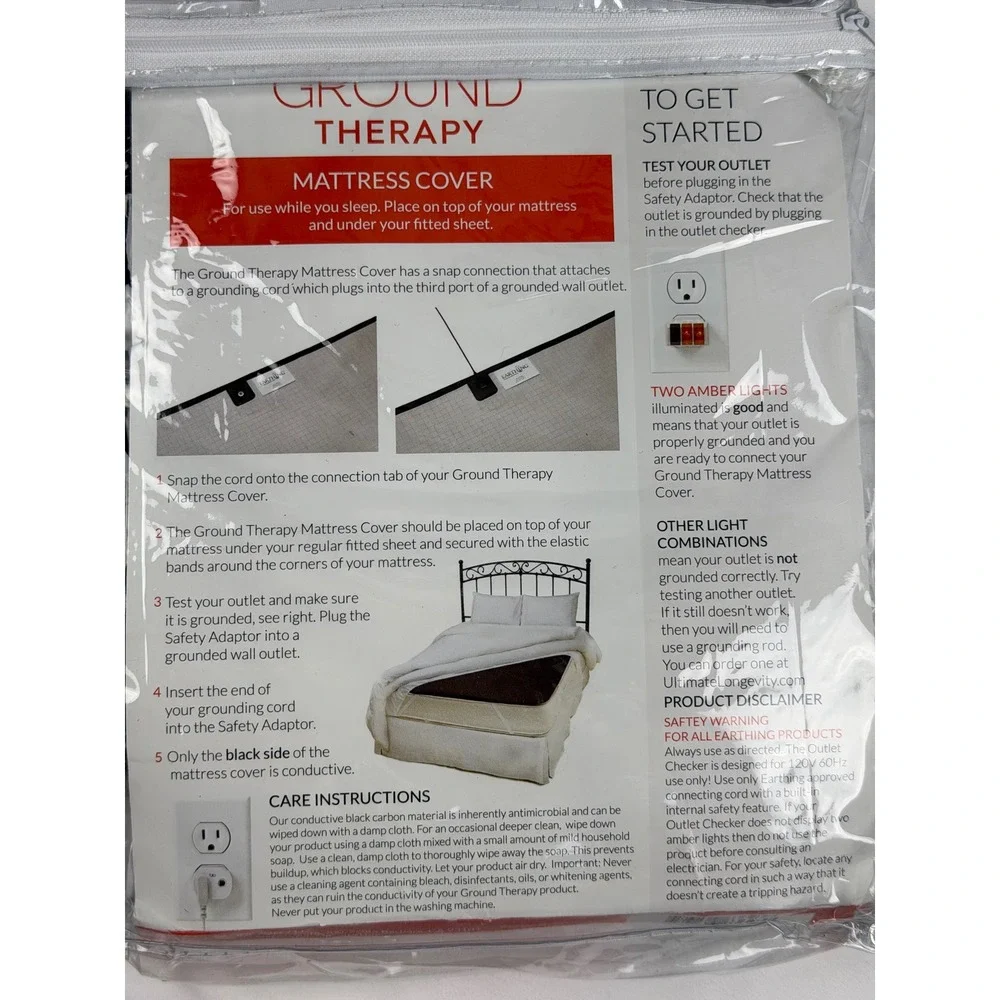 NEW Ground Therapy Twin Mattress Cover Earthing Grounding Black Carbon W/ Cord